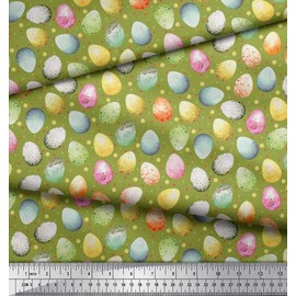 Soimoi Green Cotton Jersey Fabric Egg Easter Print Fabric BTY 58 Inch Wide