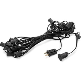 25Ft Christmas Light String Set, C7 Outdoor String Light Stringer, E12 Sockets 12" Spacing, Light Strand Spoolfor Backyard Xmas Tree Roofline Wedding Patio Event Lighting Decor, Black Wire