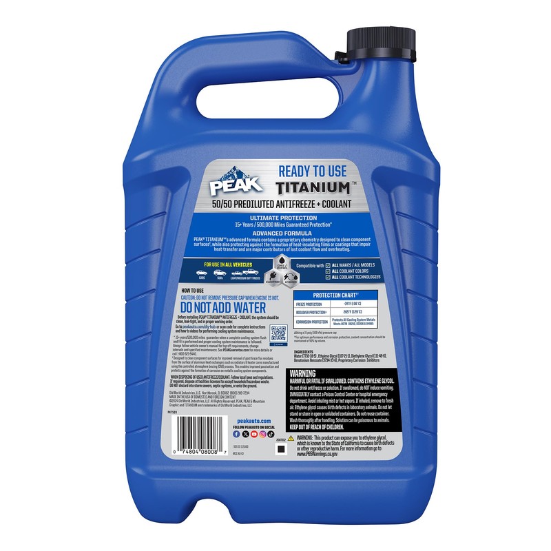 PEAK Titanium 50/50 Prediluted Antifreeze and Coolant for All Engine