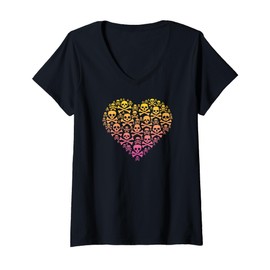 Womens Colorful Cute Hearts Shape Silhouette Lover - Skull V-Neck T-Shirt