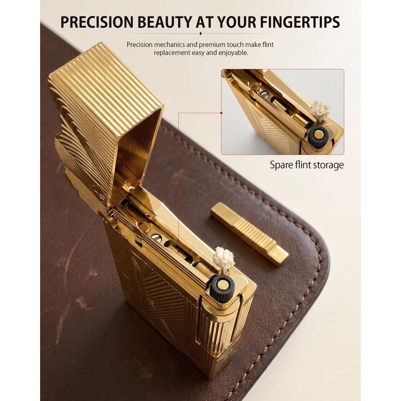 THORENS Crisp Sound Side-Slide Thin Brass Kerosene Lighter, Mermaid Gold