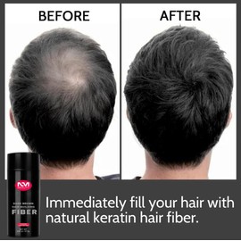 Hair Building Fiber Black & Dark Brown Fill Thinning & Fine Hair For Quickly Fuller Look Men & Barbers, 5 Seconds Cover Hair Loss Net WT. 0.97oz/27.5g by NM Beauty (Black)