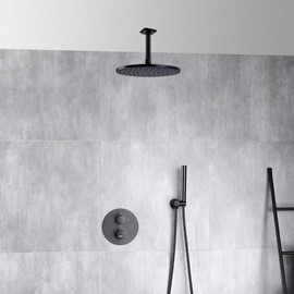 Shower Arm with Flange Ceiling Mounted 6 Inch Rainfall Shower Head Extention, NPT 1/2 to NPS 1/2 Stainless Steel Extender, Matte Black