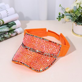 Shiny Rhinestone Sun Visor Bling Sun Hat for Women Adjustable Summer Sport Glitter Cap for Running Cycling Beach Theme Party-OrangeABColorF-OneSize