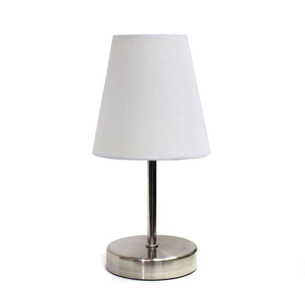 Simple Designs LT2013-WHT Mini Basic Sand Nickel Table Lamp with Fabric Shade, White