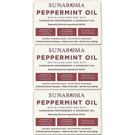 Sunaroma Peppermint Oil & Rosemary Body Bar Soap, 8 Ounce (Pack of 3)