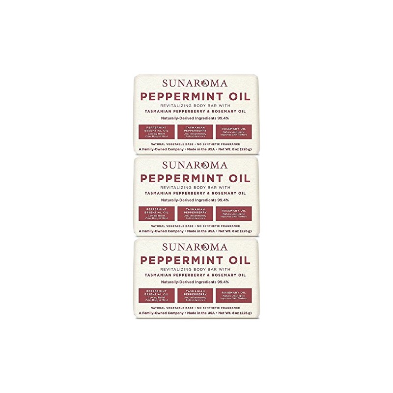 Sunaroma Peppermint Oil & Rosemary Body Bar Soap, 8 Ounce