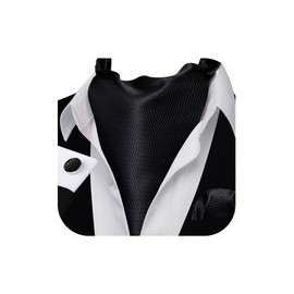 Barry.Wang Men Black Ascot Tie Set Cravat Stripe Silk Scarf Self Necktie Handkerchief Cufflinks Formal Wedding Party Banquet