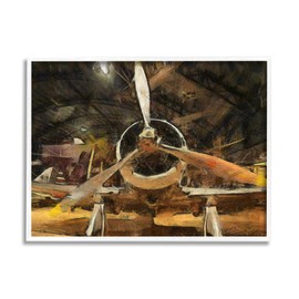 Stupell Industries Abstract Jet Plane Propeller Aircraft Hanger Scene White Framed Wall Art, 30 x 24, Yellow