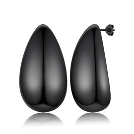 GoldChic Chunky Dupes Earrings Gold 26 mm / 30 mm / 40 mm Large Waterdrop Earrings Stainless Steel / Copper Drop Hoop Earrings Gold / Silver / Black Hypoallergenic Earrings for Women Girls, Stainless