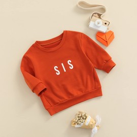 Toddler Baby Sibling Matching Clothes Long Sleeve Letters Print Pullover Sweatshirt Tops for Sister Brother Outfit (SIS Caramel, 1-2T)