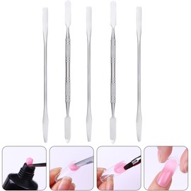 Varilla agitadora para cosméticos y maquillaje de acero inoxidable, 5 piezas, espátula de doble extremo para mezclar base y sombras de ojos, uso en salón profesional
