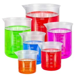 BUZIFU Set of 6 Plastic Measuring Cups, Transparent Laboratory Measuring Cups Set Plastic Labs Cups with Scale 25 ml 50 ml 100 ml 150 ml 300 ml 500 ml Laboratory Measuring Cup Tools for Liquid