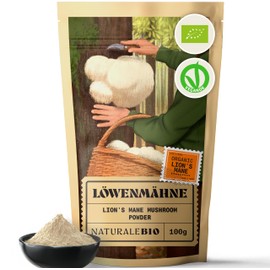 NaturaleBio Lions Mane Powder 100 g | 100% Organic, Vegan, Gluten Free | Promotes Cognitive Function, Gut Health & Immune System | Rich in Bioactive Substances | Easy to Take