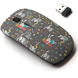 2.4G Wireless Mouse with Cute Pattern Design for All Laptops and Desktops with Nano Receiver - Colorful Easter Bunny