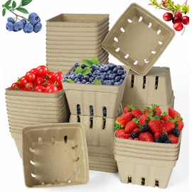Paquete de 30 cestas de fibra de pulpa natural, cesta ventilada con productos moldeados, suministros de cocina para fresa, arándano, frambuesa, cestas de frutas, contenedores de bayas, cesta de fresa