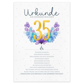 Leinen Hochzeit Geschenk Urkunde zum 35. Hochzeitstag | personalisierte Karte DIN A4 | Geschenkidee Leinenhochzeit Jubil√§um Gl√ºckwunschkarte | Leinwandhochzeit (35. Hochzeitstag Leinenhochzeit)