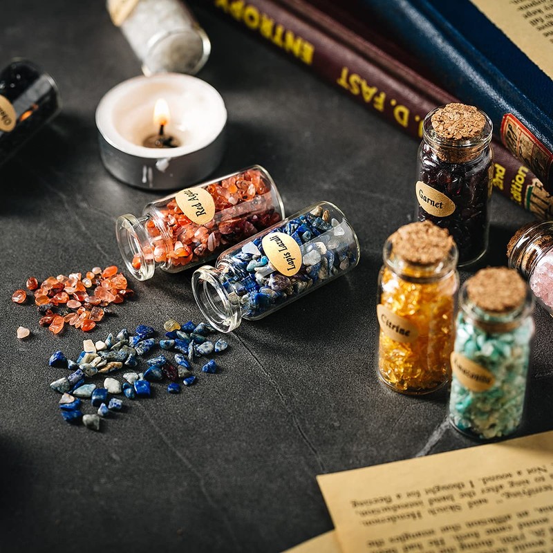KHOCOEE 12 Different Gemstone Bottles Chip Crystals and Healing Stone,