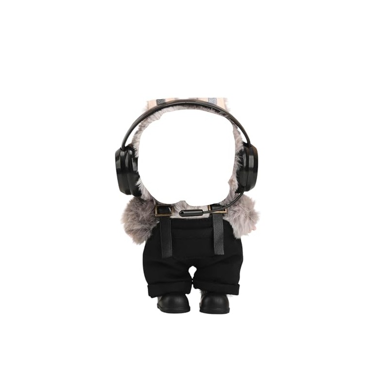 AXLUCE Love Love Clothes Overalls Headphones Plush Clothes (Black)