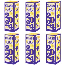 6 Pcs Light Up Graduation Centerpieces- Class of 2024 Graduation Lantern Boxes with LED Light for College High School Congrats Graduation Party Supplies