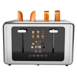 whall 4 Slice Touch Screen Toaster, Stainless Steel Toasters Digital Timer, Dual Control Panel Toasters，6 Shade Settings＆6 Bread Types, Smart Wide Slots, Bagel, Cancel, Defrost,Stainless Steel