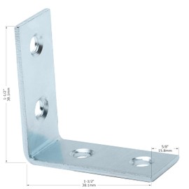 10 Pack Rok Hardware L Shaped Corner Brace, 1-1/2" (38mm) x 1-1/2" (38mm) x 5/8" (16mm) Angle Bracket, 3/32" (2mm) Thick, 16 Gauge, Made of Steel, Zinc Finish, R3316112IN