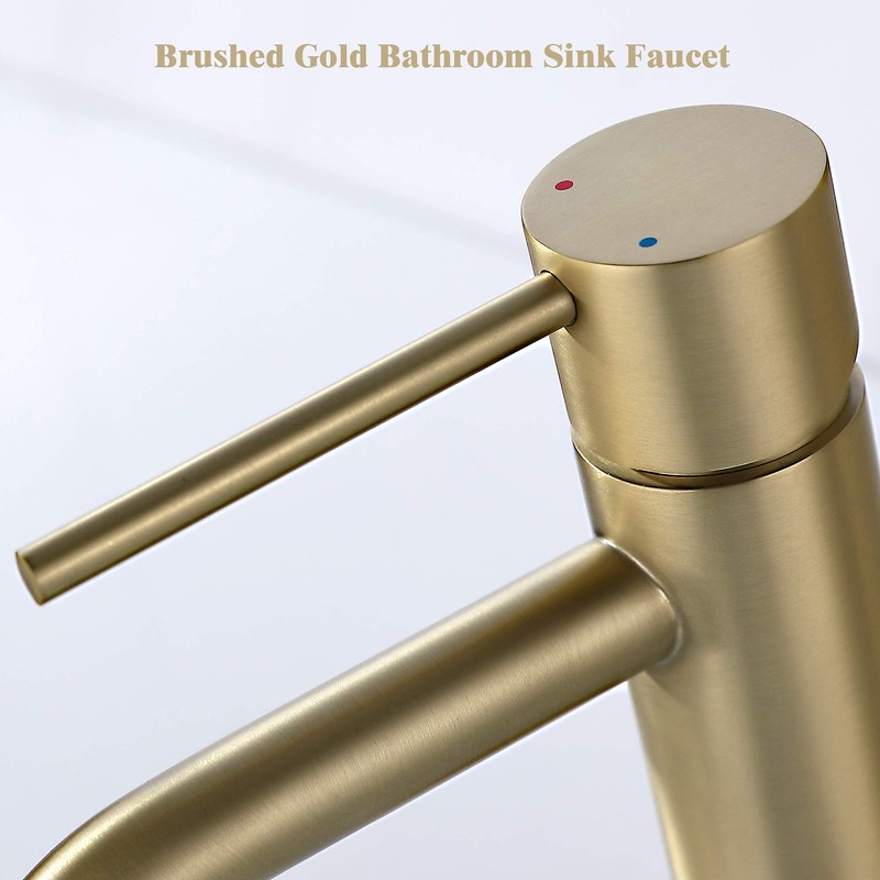JXMMP Brushed Gold Bathroom Faucet, Single Handle Brass Sink Faucet