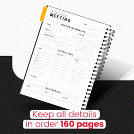 Meeting Notebook for Work 8.5x11 – Professional Meeting Planner with Monthly & Weekly Pages, Project Trackers, Notes & Grid Sections – 160 Pages, 120gsm Paper, Black Spiral, Elastic Band + Index Tabs – SEEKZ