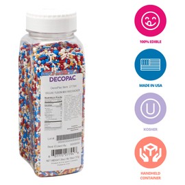 DECOPAC Firecracker Deluxe Fusion Mix, 26oz, Fancy Patriotic Candy Sprinkles in Handheld Container, Edible Sprinkles For Celebration Cakes, Cupcakes, Cookies and Donuts, Red, White, and Blue