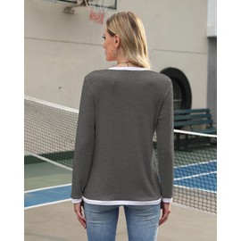 Poetsky Zip Up V Neck Womens Tops Basic Long Sleeve Colored Shirts S Grey