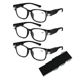 3Pack Reading Glasses with Lights Led Readers with Lights Reading Glasses with Light and Magnifier Blue Light Blocking Lighted Magnifying Eyeglasses Nighttime Lighted Reading Glasses for Women Men+300