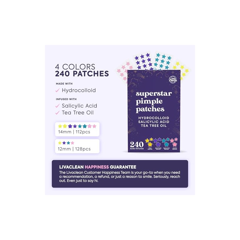 LivaClean 240 Parches para Acne Estrellas Pimple Patch, Parche Hidrocoloide