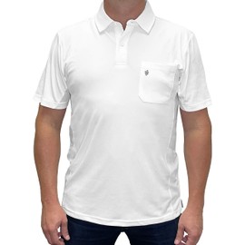 Barber Strong The Barber Polo, Men's White, Hair Repellent, Ultra Lightweight and Breathable Vented Mesh Side Panels, Moisture-Wicking 4-Way Stretch Fabric, Size S, Great for Pet Grooming