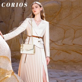 CORIOS Elegant Shoulder Bag for Women PU Leather Handbag Sequin Crossbody Bag Messenger Bag Ladies Top-Handle Bag Medium Tote Bag Fashion Hobo Bag Satchel Bag for Office Shopping Travel Beige