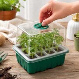 Bandeja Germinadora Bandeja de Germinación para Bandeja de Semillero Bandeja de Siembra Casera con Drenaje en Material Plástico y Silicona Adecuada para Oficinas y Terraza, Verde Oscuro