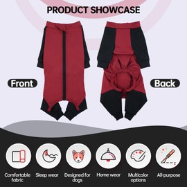 Hjyokuso Dog Pajamas with Zipper, dog onesies for small medium large dogs, dog jumpsuit with legs, Dog Clothes PJs Nightwear, Dog Leg Surgery Recovery Suit, Dog Sleeve To Prevent Licking Bite -XS-XXL