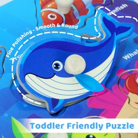 CVARRISE Wooden Puzzle Children with Peg from 2 3 4 5 Years, Pack of 5 Animal Puzzles (Sea Animals, Jungle, Farm, Insects, Dinosaurs), Educational Toy Montessori Plug-in Puzzle Gift for Boys and Girls