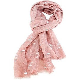 GlamLondon Women's Flamingo Print Scarf Silver Foil Birds Wrap (Pink Light)