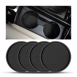 CGEAMDY Set of 4 Car Coasters, Car Drink Holder Insert, Diameter PVC Thickened Black Car Coasters, Non-Slip Car Coasters for Coffee Cups (Black)
