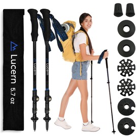 Lucern 5.7 oz Extreme Ultra Lightweight Anti-Shock Carbon Trekking Poles - Incredibly Durable, Supremely Comfortable, Optimally Safe, Fit Carry-on Luggage. Ideal for Backpacking, Long Hiking.