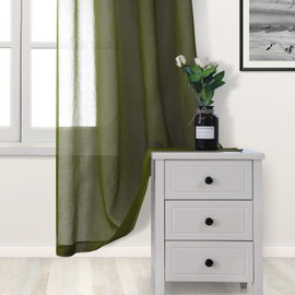 DWCN Olive Green Sheer Curtains for Living Room Bedroom - Faux Linen Grommet Window Voile Sheer Curtains 52 x 95 inches Long,Set of 2 Panels