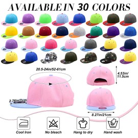 Syhood 30 Pcs Snapback Hats for Men Flat Bill Caps Bulk Hip Hop Blank Flat Brim Adjustable Baseball Caps (Light Multicolor)