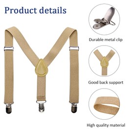 LINKPEACE Kids Suspenders，0.98in Elastic Adjustable Y-shaped Design Sling with Sturdy Metal Clip for Boys and Girls (Khaki)