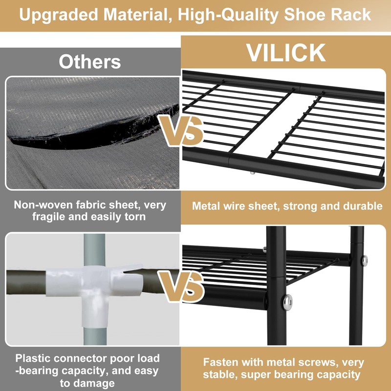 VILICK 5 Tier Shoe Rack 33" Wide Metal Shoe Organizer
