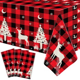 Inspireyee 4 Pack Christmas Tablecloth Christmas Checkered Tablecloth Black and Red Checkered Tablecloth 51'' X 86'' Rectangle Black and Red Plaid Table Cover for Christmas Decoration Party Supplies