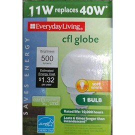 everyday living Compact Fluorescent Globe Soft White 11 watt Replaces 40 watt, 500 lumens