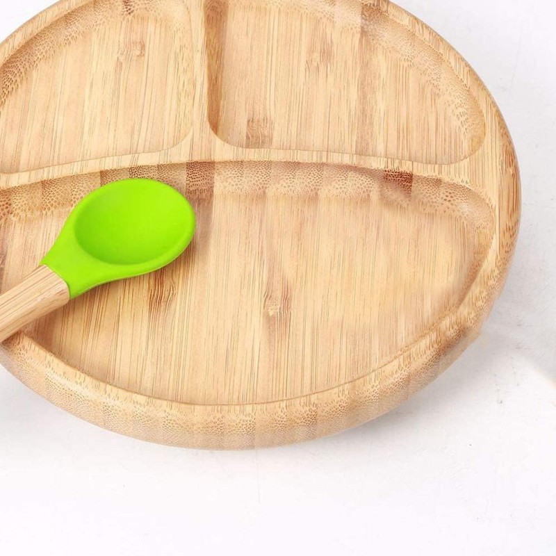 Baby Dinner Plates Portable Non Slip Baby Suction Plate Bamboo
