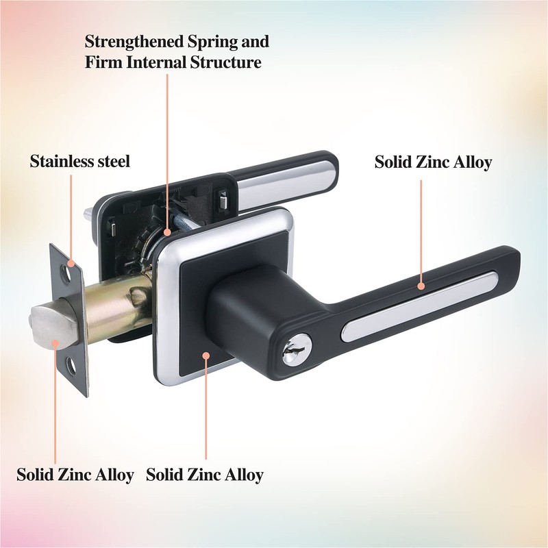 BAOLONG Square Modern Door Handle and Lockset with Same Key,