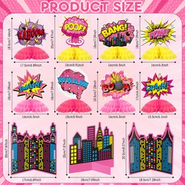 Funrous 11 Pieces Hero Party Decoration Hero Honeycomb Centerpieces 3D Table Topper Paper Large Word Centerpieces Fun Action Sign Standing Card for Birthday Baby Shower Decor Supplies (Pink)