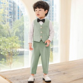 LOLANTA Boys 4 Piece Suit Vest Set Kids Birthday Wedding Party 2-13 Years, Green